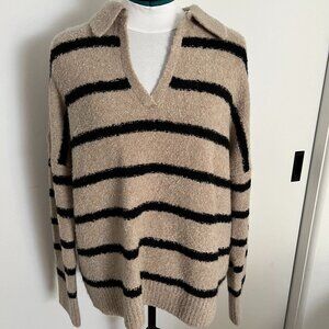 NWOT LOFT Striped Boucle Polo Sweater, sz XXL